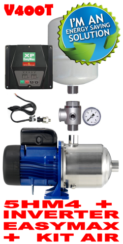 Kit autoclave silenzioso per casa fino a 4 piani (max 8 appartamenti) completo di elettropompa Lowara 5HM4 - raccordi - Kit Air - Kit aspirazione e Inverter murale EASYMAX TT